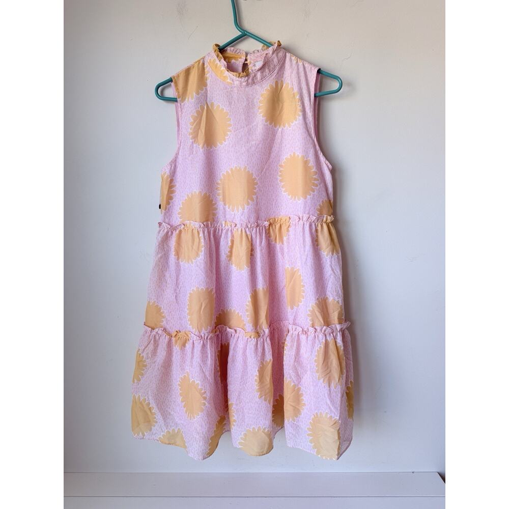 J.Marie Size Small Pink Orange Ruffled Mini Dress Sleeveless Spring Summer Lined